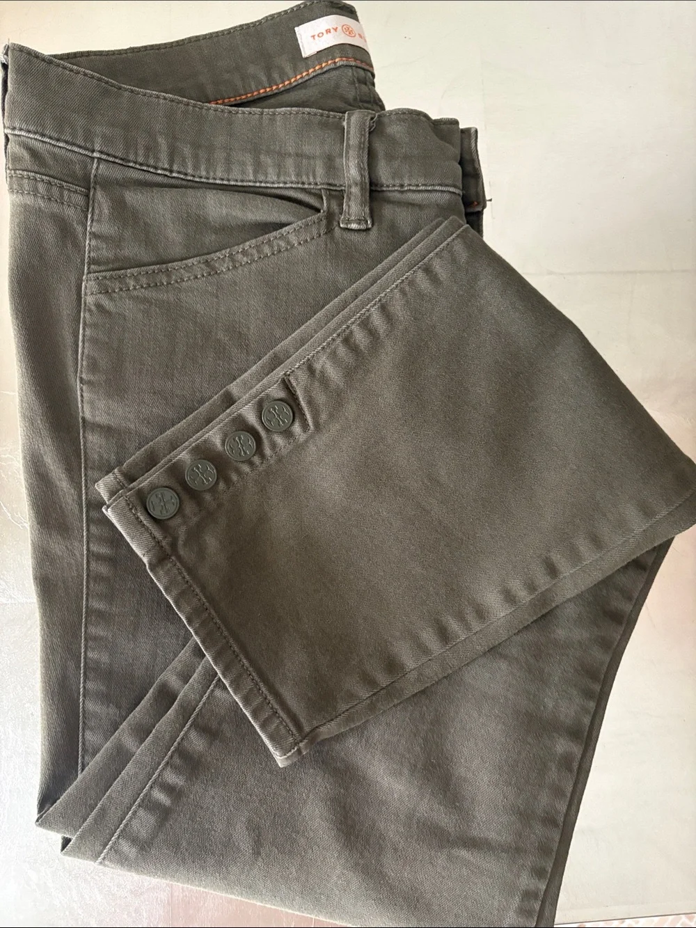 Tory Burch Olive Green Cropped Ankle Jeans, Sz 27